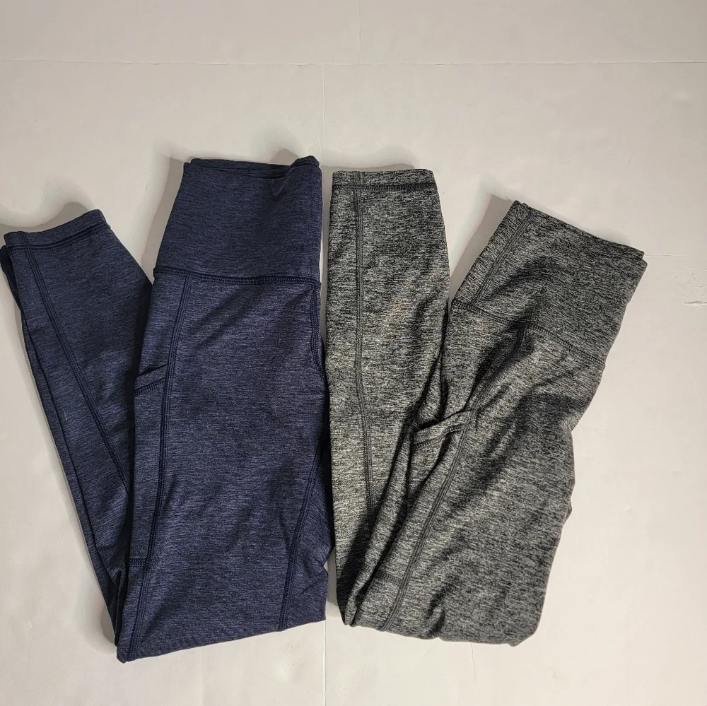 Aerie Lot (2) Leggings Sz S High Rise Side Pockets Gray Blue
